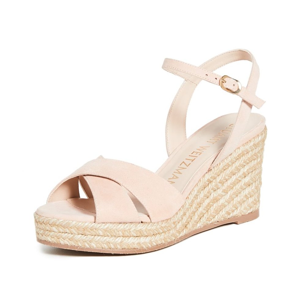 Stuart Weitzman Rosemarie Suede Ankle Strap Espadrilles - Poudre / 8.5